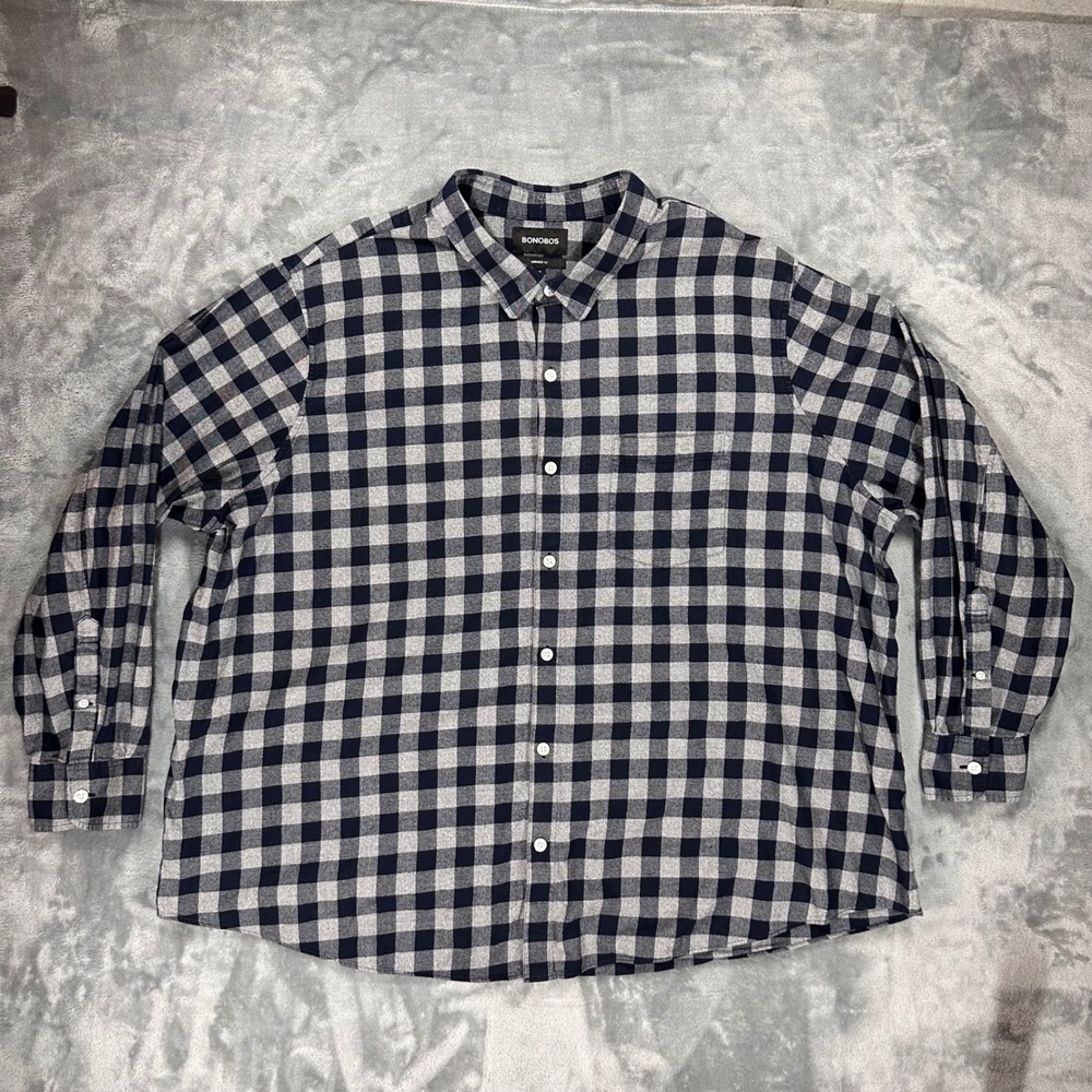 Bonobos Prominent Fit Shirt 3XL Mens Navy Blue Grey Buffalo Check Plaid Cotton